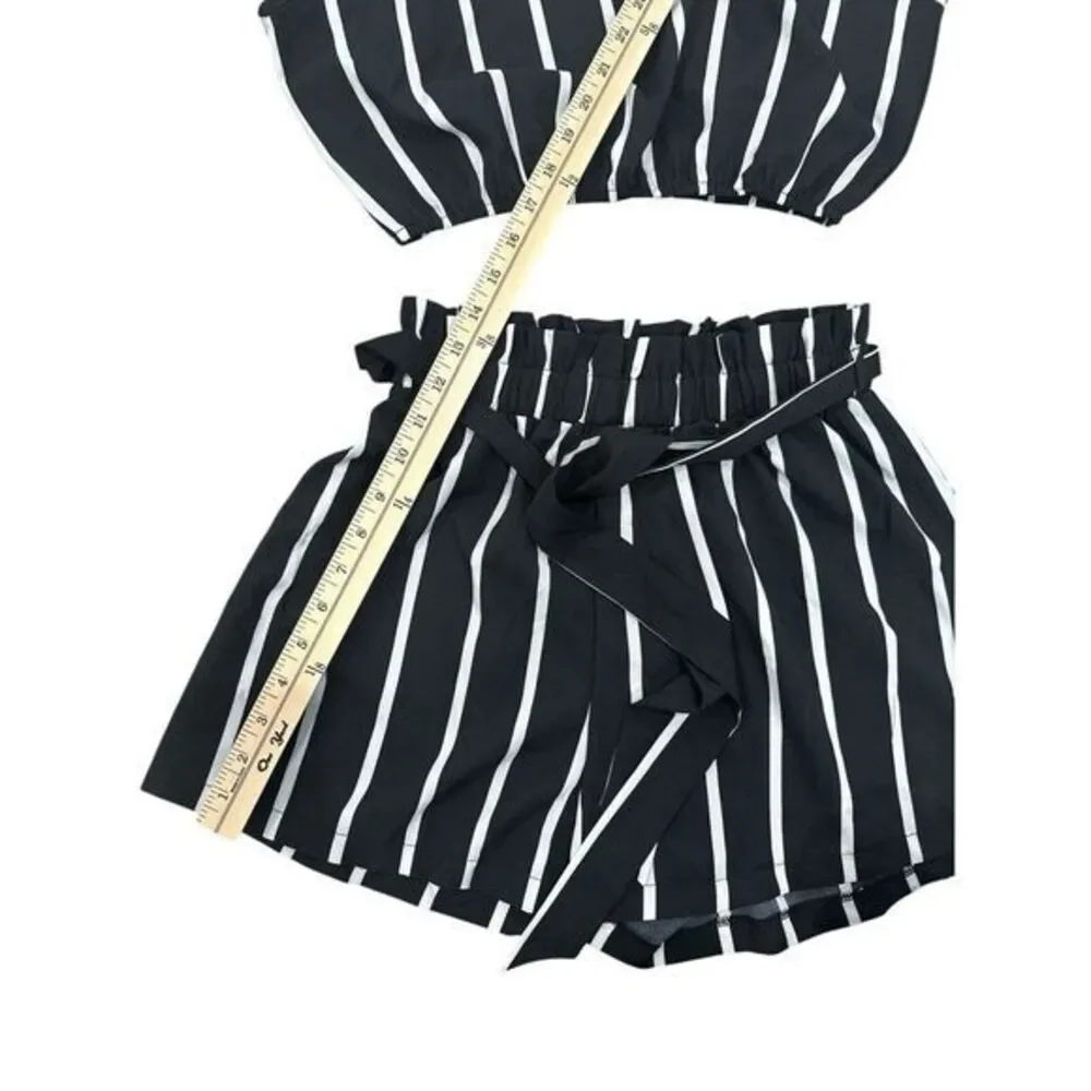 Shein black & white striped‎ crop-top outfit Size Medium